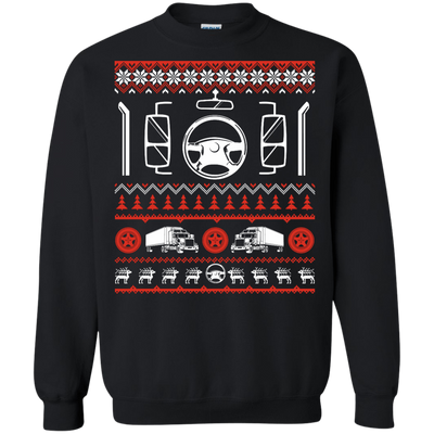 Trucker Christmas Sweater-T-Shirt & Hoodie-Crewneck Sweatshirt-Black