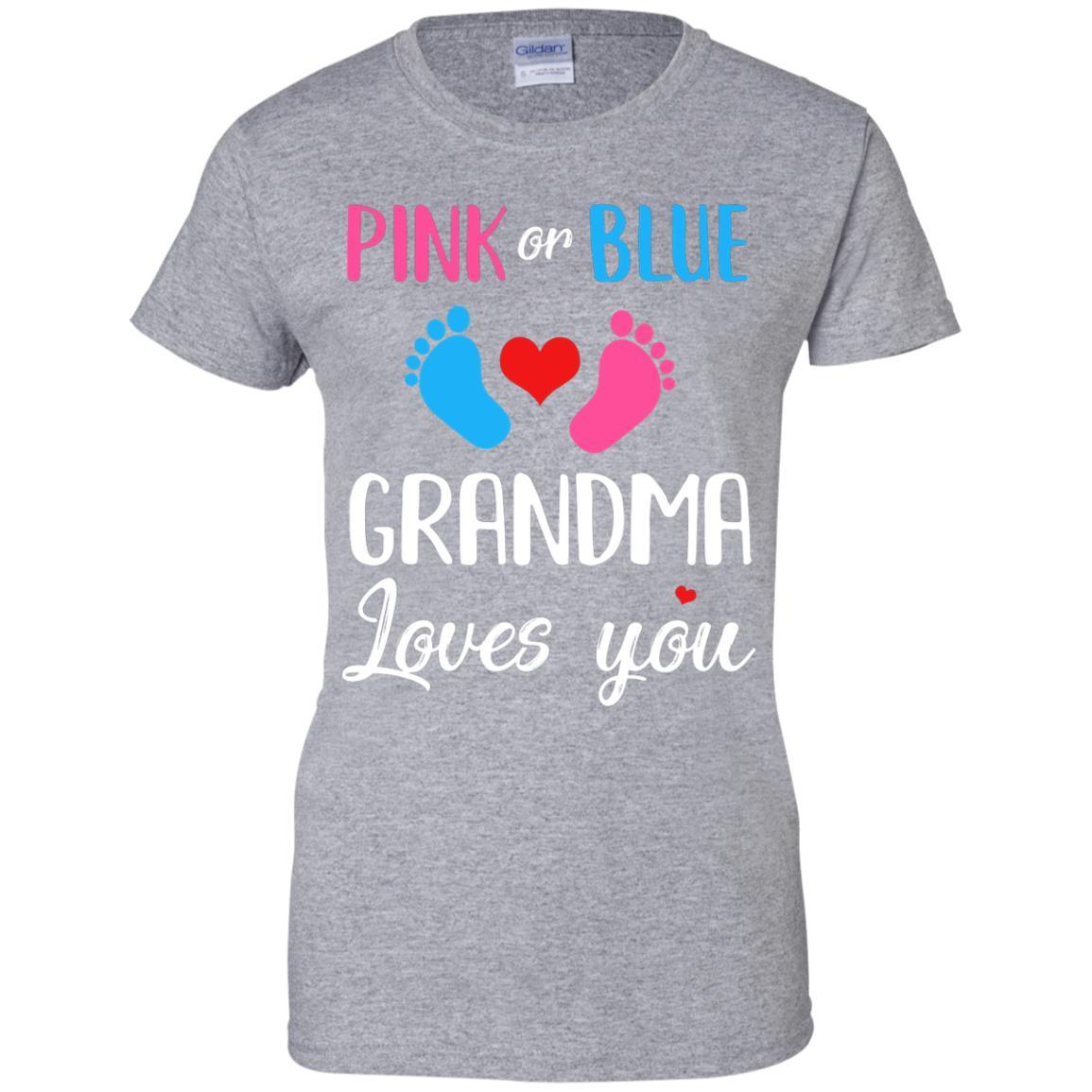 Pink Or Blue Grandma Loves You Funny Gender Reveal Party Gift-T-Shirt & Hoodie-Women's T-Shirt-Sport Grey