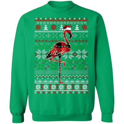 Red Plaid Buffalo Flamingo Pajamas Christmas Sweater-T-Shirt & Sweatshirt-Crewneck Sweatshirt-Irish Green