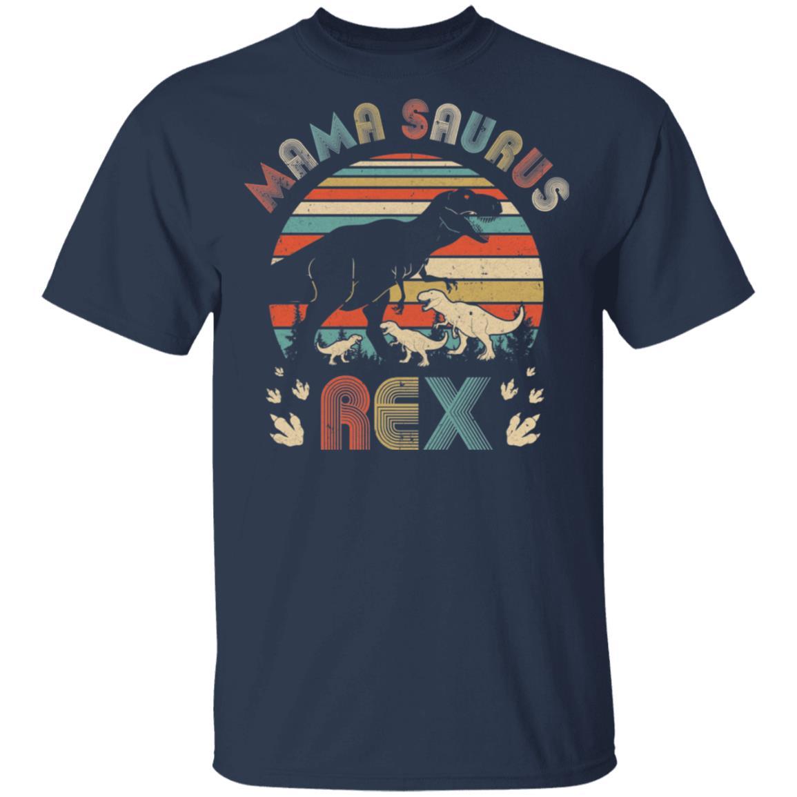 Funny Mamasaurus Rex Mom And Three Kids Dinosaur-T-Shirt & Tank Top-Classic T-Shirt-Navy