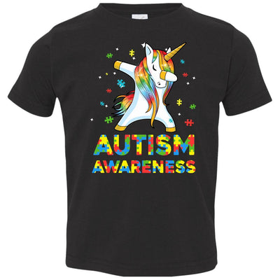 Dabbing Unicorn Puzzle Autism Awareness For Girls Youth-Youth Shirt-Toddler T-Shirt-Black