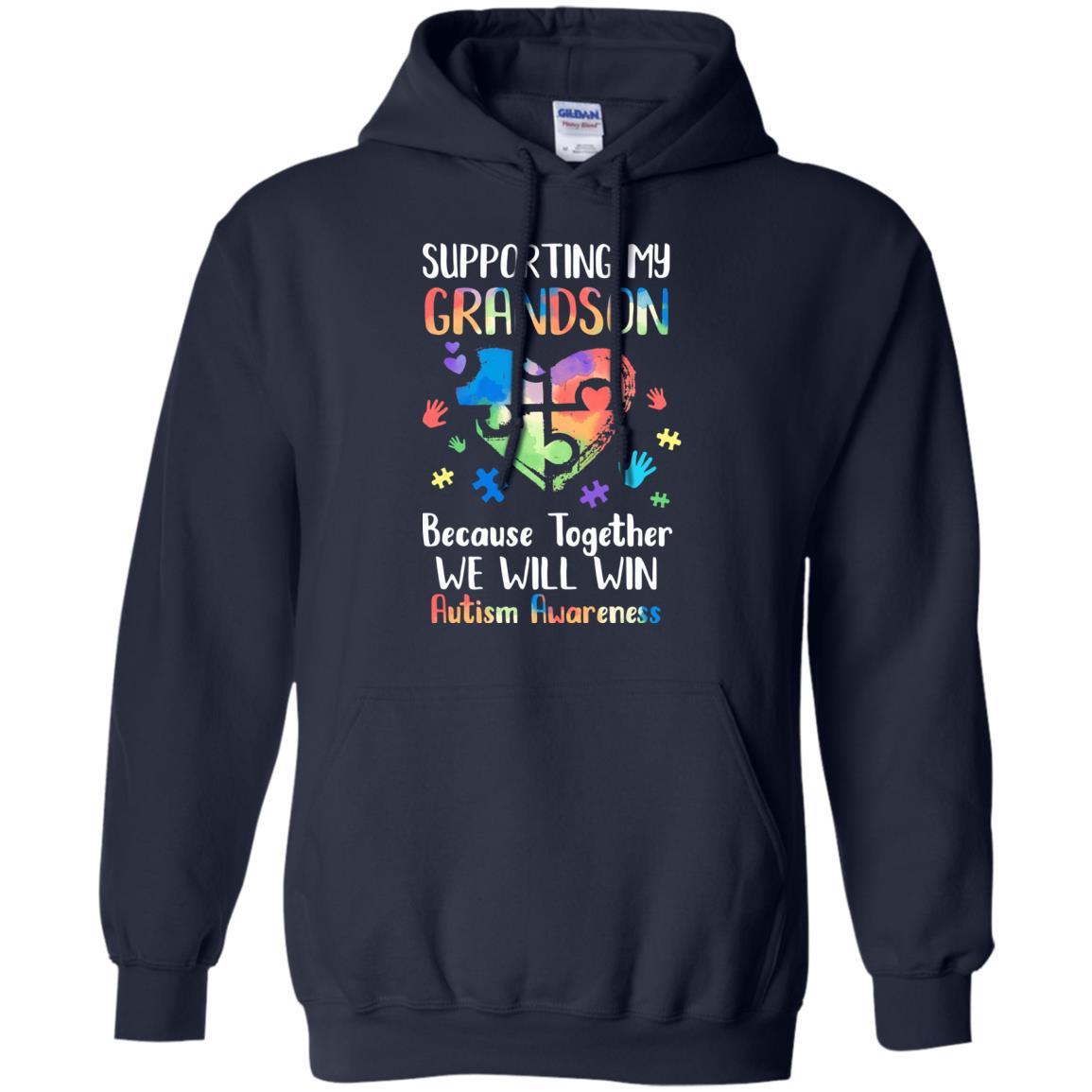 Supporting My Grandson Puzzle Autism Awareness Month-T-Shirt & Hoodie-Pullover Hoodie-Navy