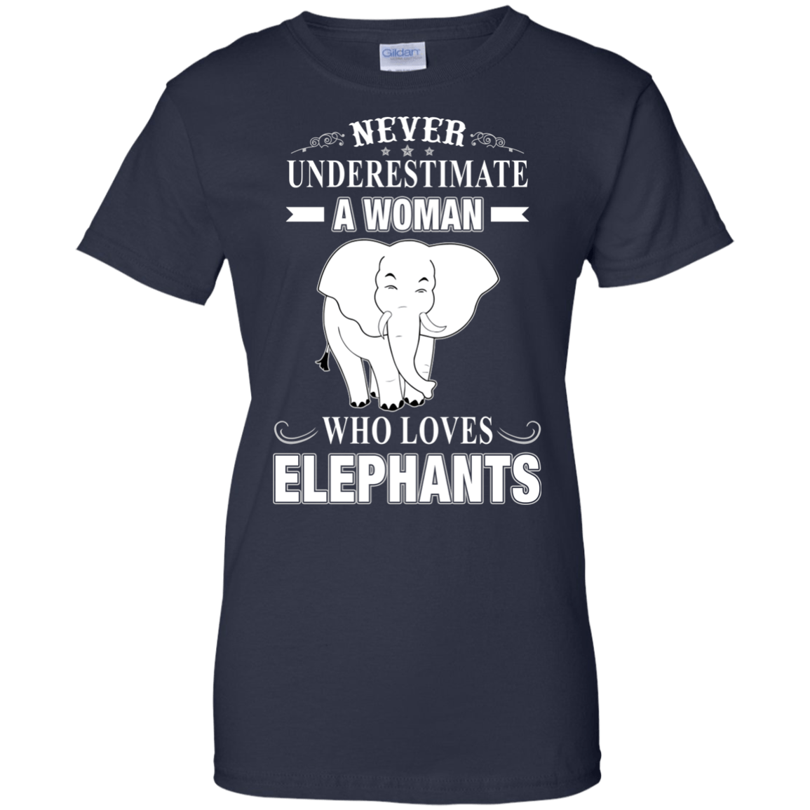 Never Underestimate Woman Loves Elephant-T-Shirt & Hoodie-Women's T-Shirt-Navy