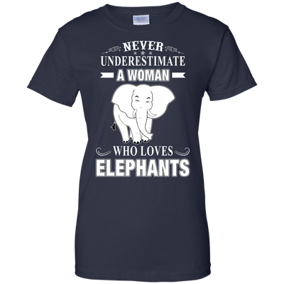 Never Underestimate Woman Loves Elephant-T-Shirt & Hoodie-Women's T-Shirt-Navy