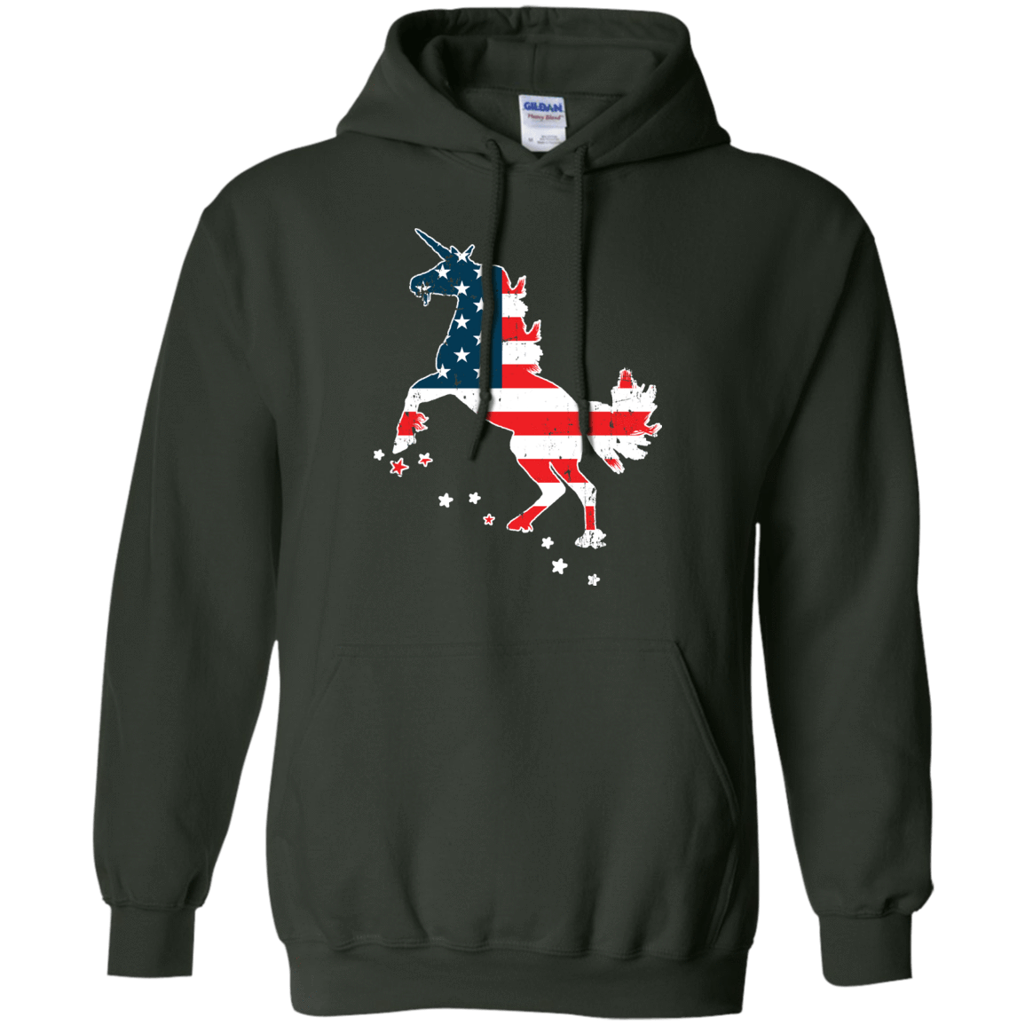 Unicorn Silhouette July of 4th-T-Shirt & Hoodie-Pullover Hoodie-Forest Green