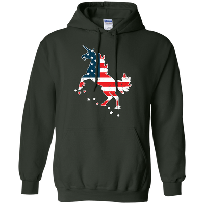 Unicorn Silhouette July of 4th-T-Shirt & Hoodie-Pullover Hoodie-Forest Green