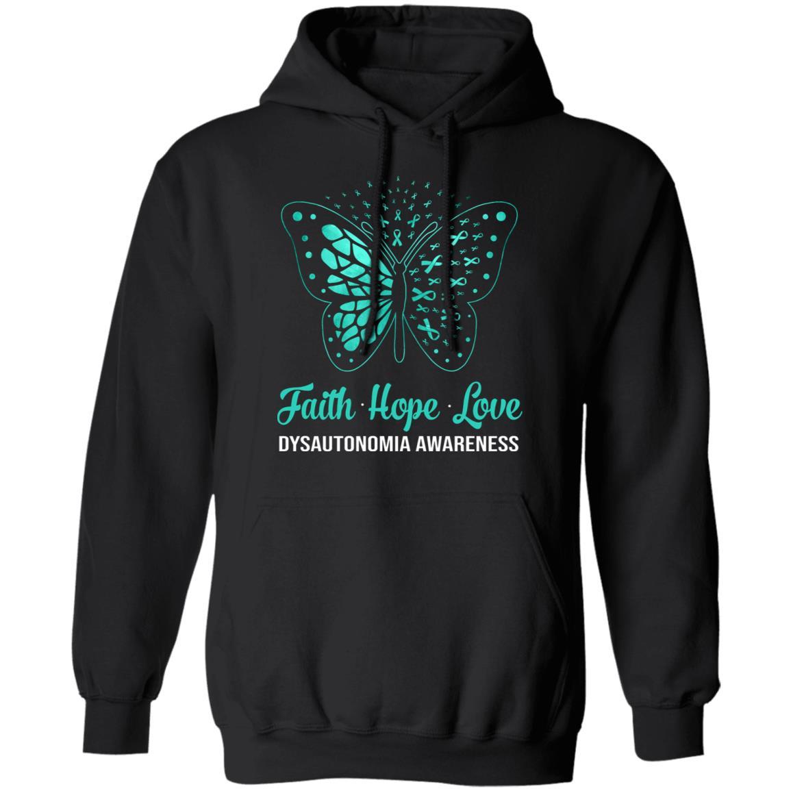 Faith Hope Love Turquoise Butterfly Dysautonomia Awareness-T-Shirt & Hoodie-Pullover Hoodie-Black