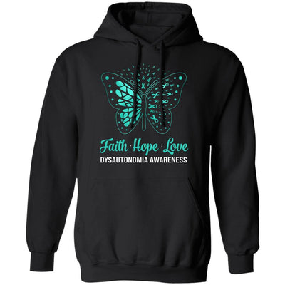 Faith Hope Love Turquoise Butterfly Dysautonomia Awareness-T-Shirt & Hoodie-Pullover Hoodie-Black