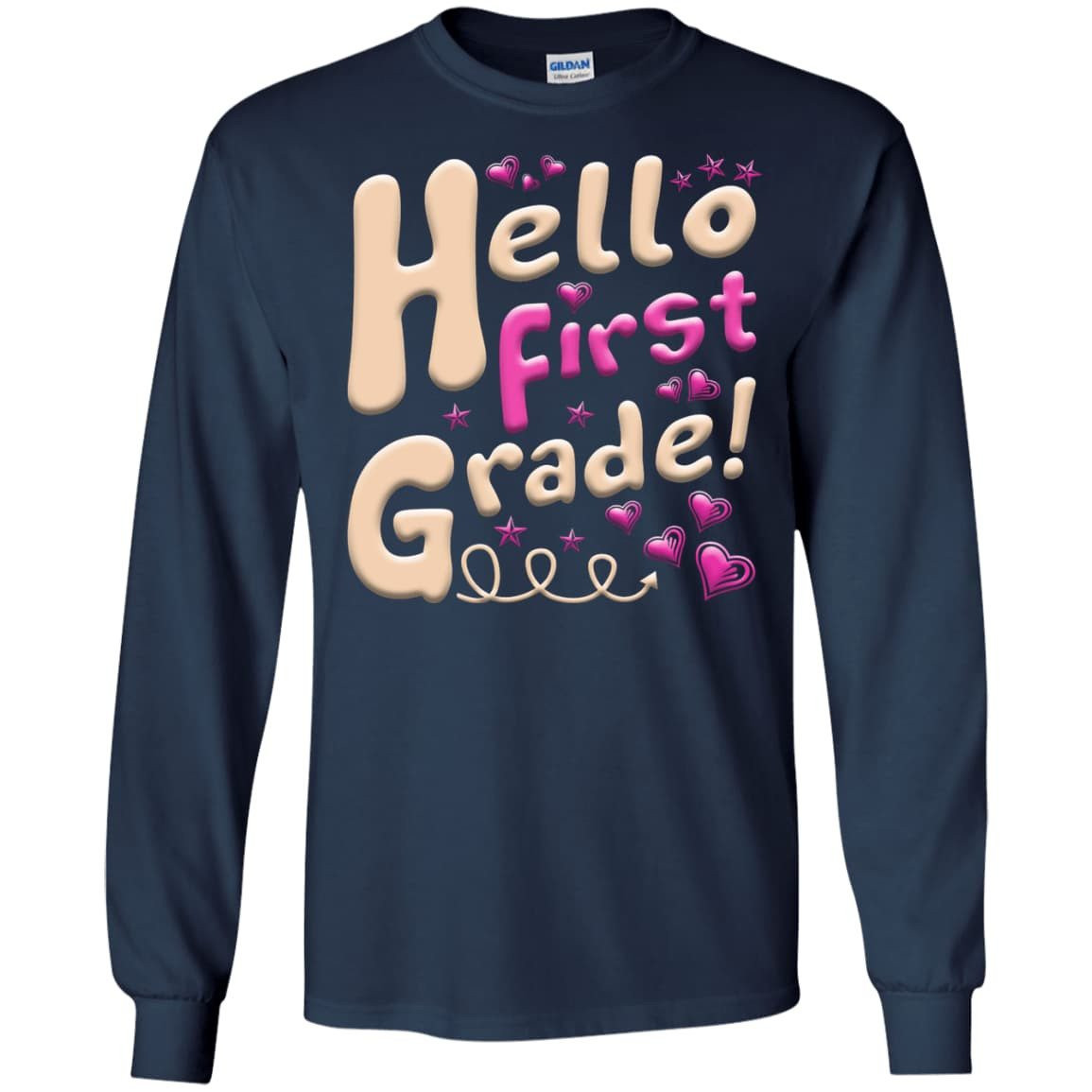 Hello First Grade First Day Of School-T-Shirt & Hoodie-Long Sleeve T-Shirt-Navy