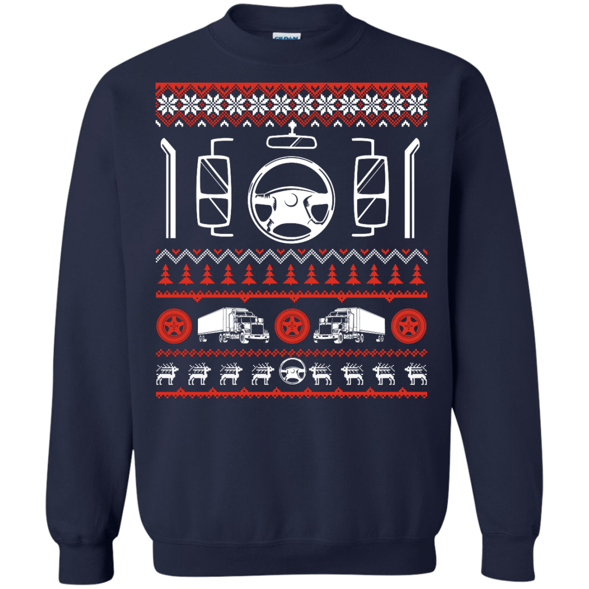 Trucker Christmas Sweater-T-Shirt & Hoodie-Crewneck Sweatshirt-Navy