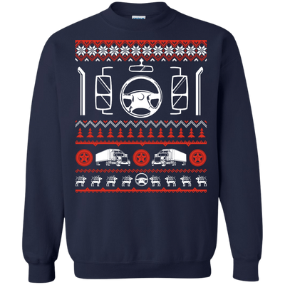Trucker Christmas Sweater-T-Shirt & Hoodie-Crewneck Sweatshirt-Navy