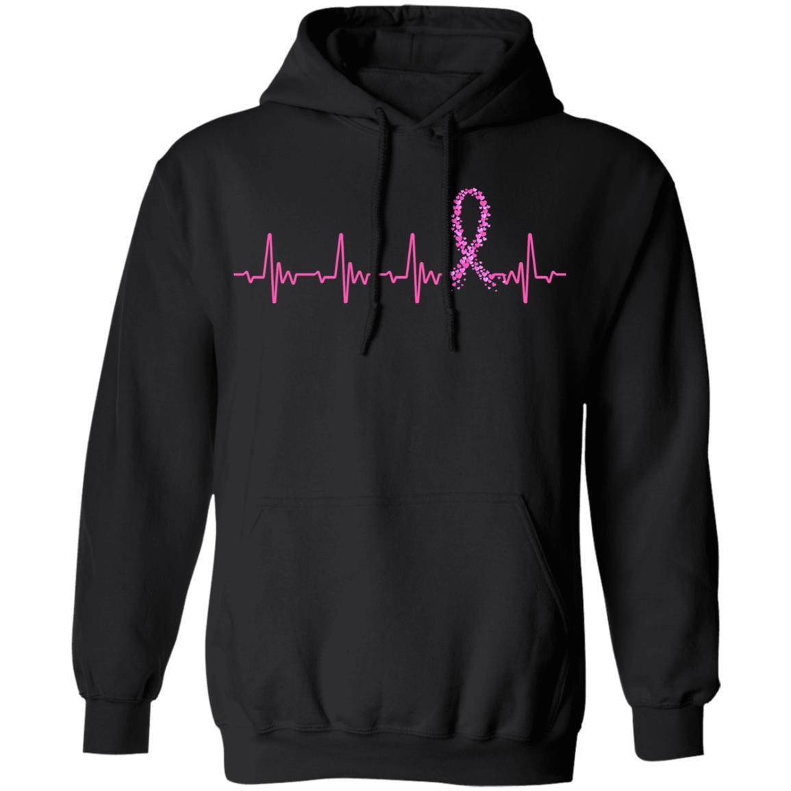 Breast Cancer Awareness Pink Ribbon Heartbeat-T-Shirt & Hoodie-Pullover Hoodie-Black