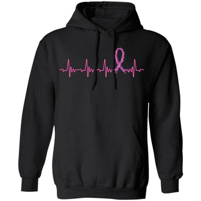 Breast Cancer Awareness Pink Ribbon Heartbeat-T-Shirt & Hoodie-Pullover Hoodie-Black