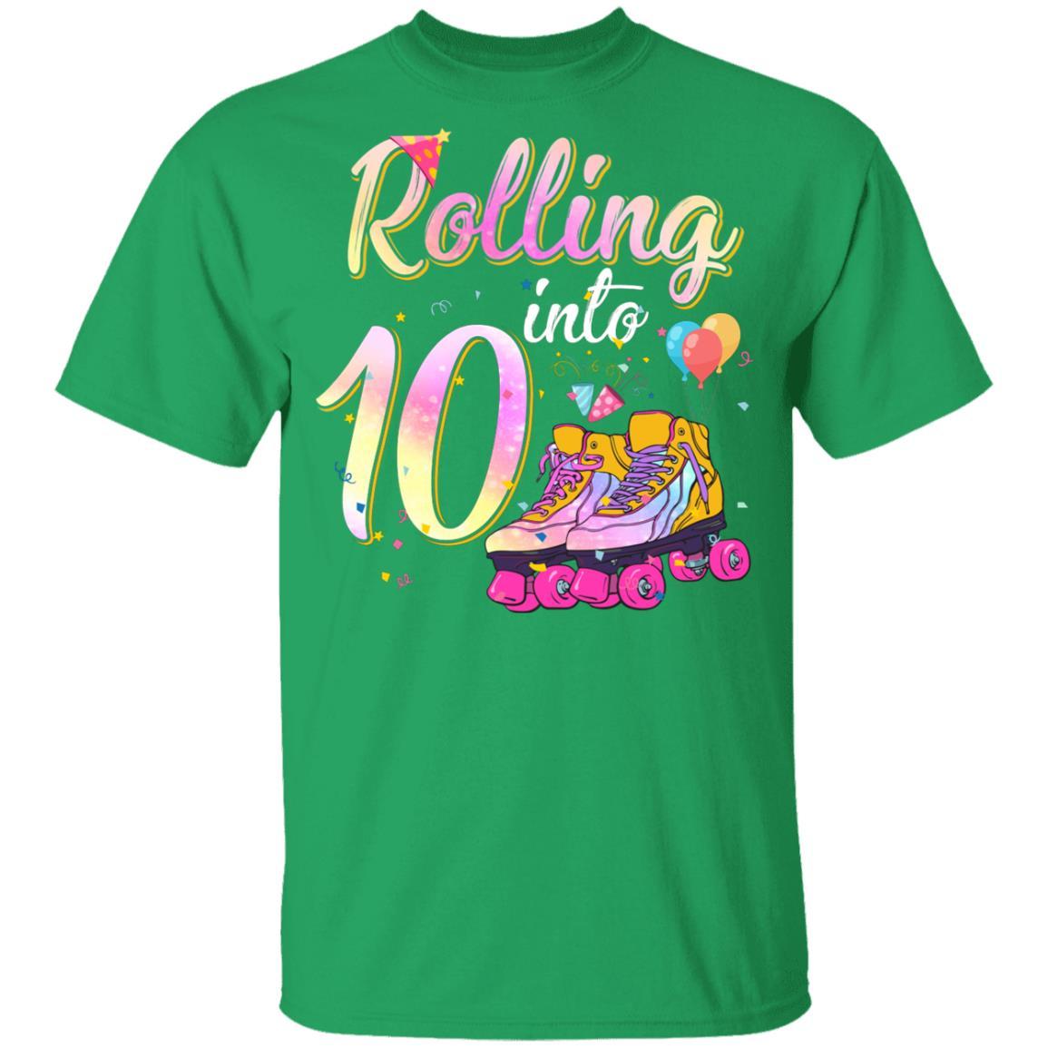 10 Years Old Birthday Girls Roller Skates 80's 10th Birthday Youth-Youth Shirt-Youth T-Shirt-Irish Green