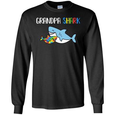 Grandpa Shark Support Autism Awareness For Grandchild-T-Shirt & Hoodie-Long Sleeve T-Shirt-Black