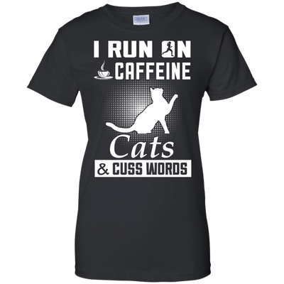 I Run On Caffeine Cats And Cuss Words-T-Shirt & Hoodie-Women's T-Shirt-Black
