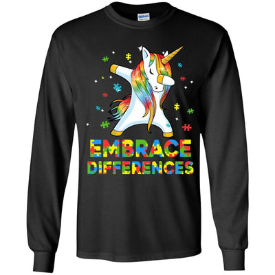 Dabbing Unicorn Autism Awareness Embrace Differences Youth-Youth Shirt-Youth Long Sleeve T-Shirt-Black