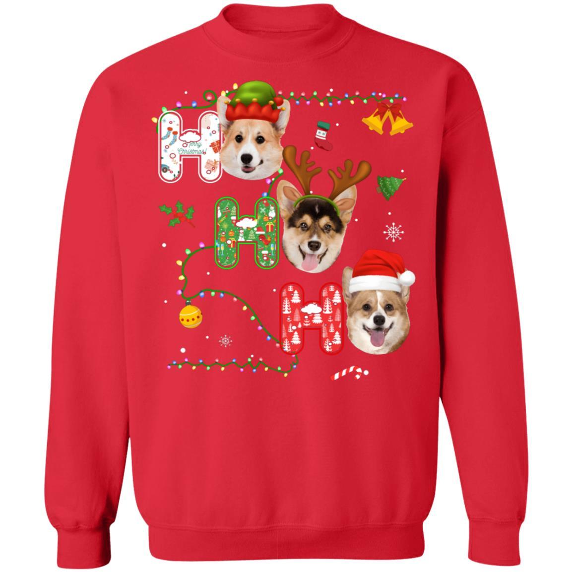 Christmas Ho Ho Ho Corgi Lover Funny Xmas Gift-T-Shirt & Sweatshirt-Crewneck Sweatshirt-Red