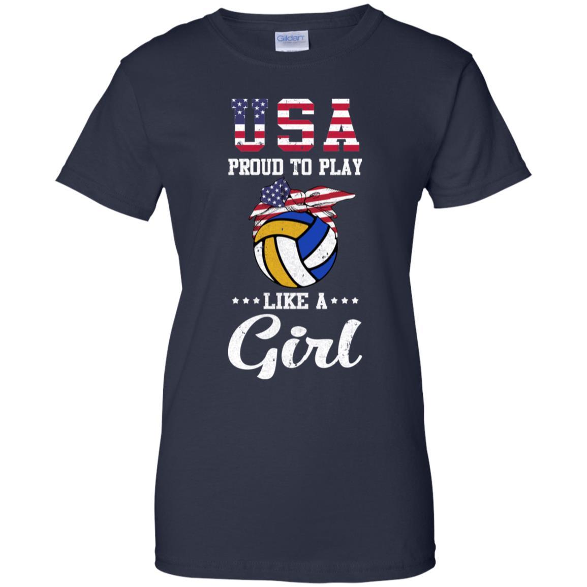 Usa Proud To Play Like A Girl Volleyball-T-Shirt & Tank Top-Women's T-Shirt-Navy
