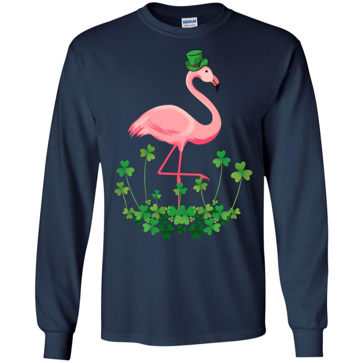 Flamingo Shamrock Happy St Patrick's Day-T-Shirt & Hoodie-Long Sleeve T-Shirt-Navy