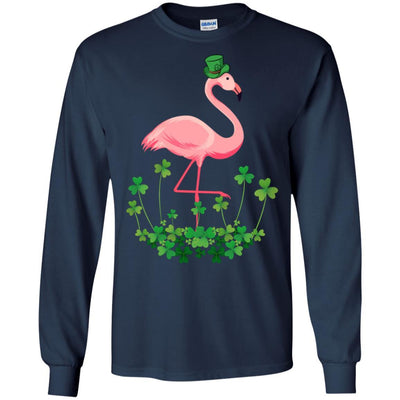 Flamingo Shamrock Happy St Patrick's Day-T-Shirt & Hoodie-Long Sleeve T-Shirt-Navy