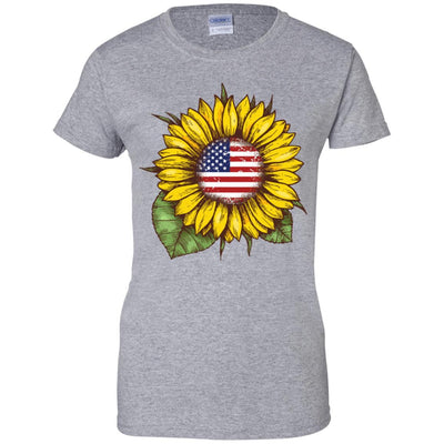 Hippie Sunflower American Flag 4th Of July-T-Shirt & Hoodie-Women's T-Shirt-Sport Grey