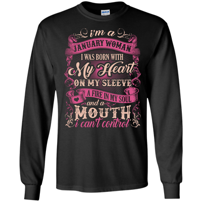 I Am A January Woman I Was Born With My Heart On My Sleeve-T-Shirt & Hoodie-Long Sleeve T-Shirt-Black
