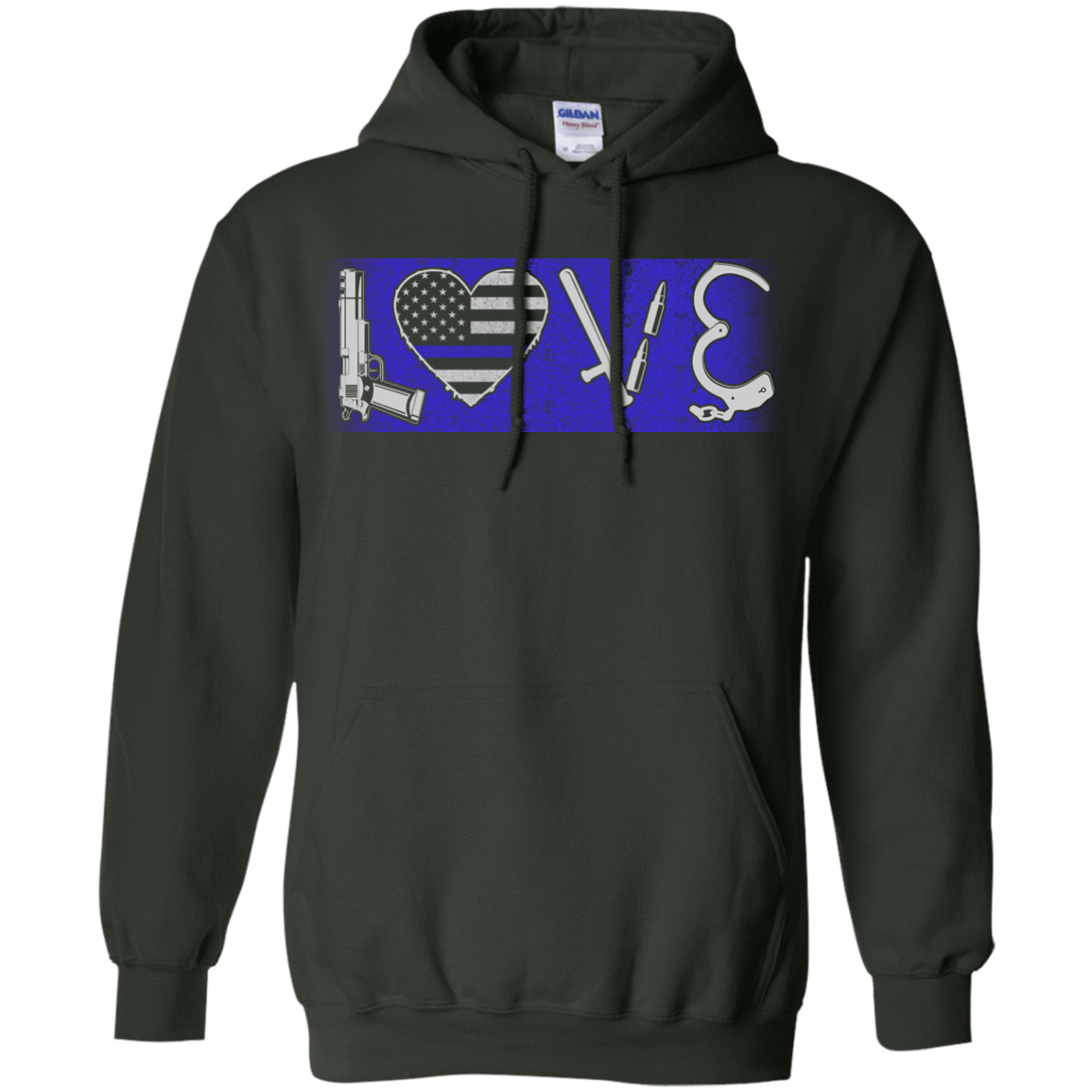LOVE Thin Blue Line Police Officer-T-Shirt & Hoodie-Pullover Hoodie-Forest Green