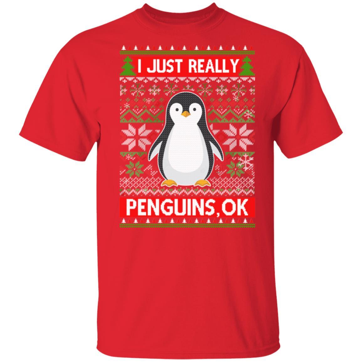 I Just Really Like Penguins Ok Ugly Christmas Sweater-T-Shirt & Sweatshirt-Classic T-Shirt-Red