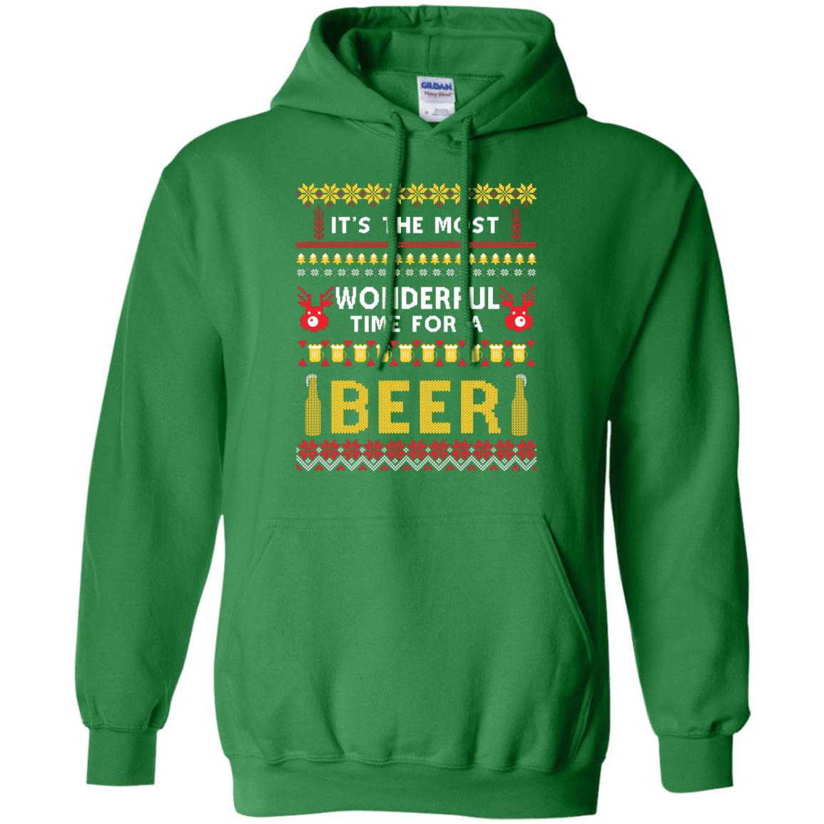 It's The Most Wonderful Time For A Beer Ugly Sweater-T-Shirt & Hoodie-Pullover Hoodie-Irish Green
