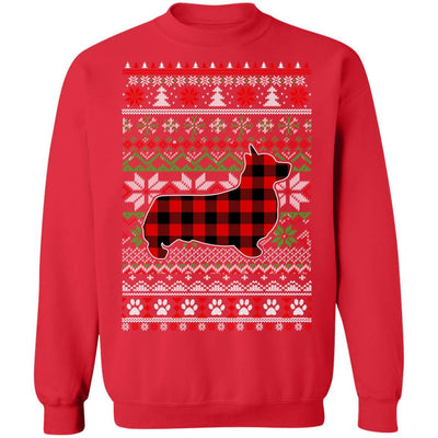 Corgi Red Plaid Ugly Christmas Sweater Gifts-T-Shirt & Sweatshirt-Crewneck Sweatshirt-Red