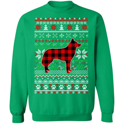 Siberian Husky Red Plaid Ugly Christmas Sweater Gifts-T-Shirt & Sweatshirt-Crewneck Sweatshirt-Irish Green
