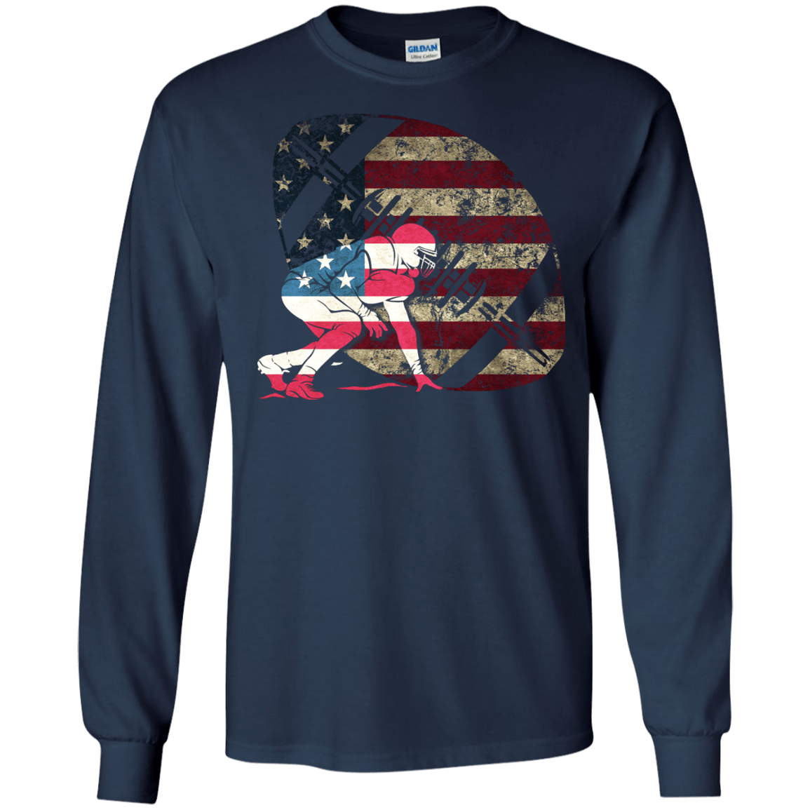 Tackle Football America Flag-T-Shirt & Hoodie-Long Sleeve T-Shirt-Navy