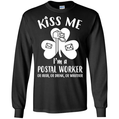 Kiss Me Im A Postal Worker Irish Drunk St Patricks Day-T-Shirt & Hoodie-Long Sleeve T-Shirt-Black