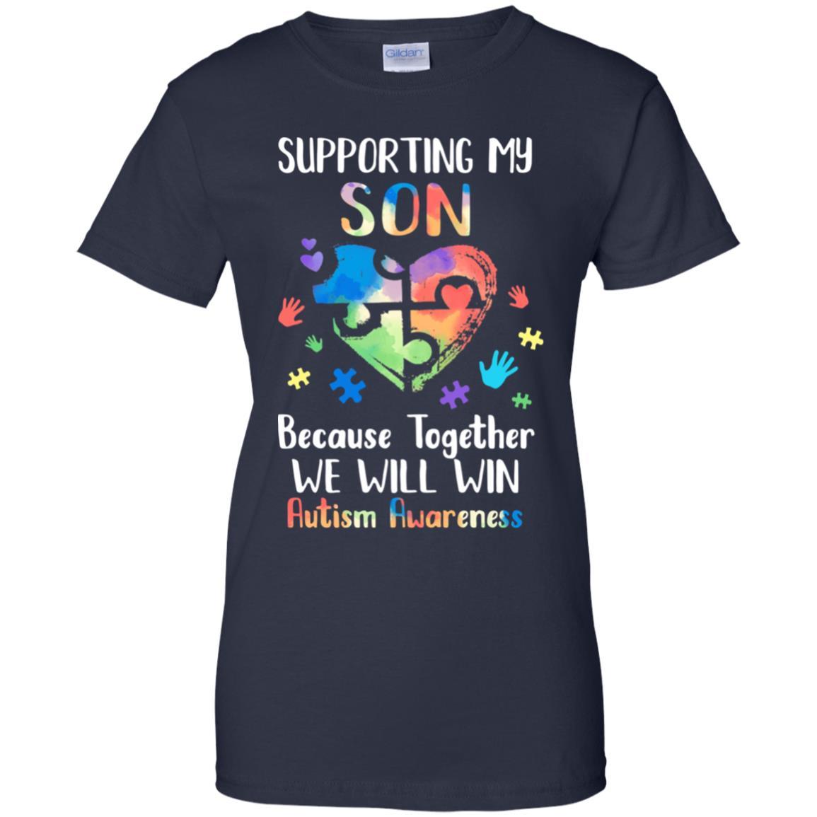 Supporting My Son Puzzle Autism Awareness Month-T-Shirt & Hoodie-Women's T-Shirt-Navy