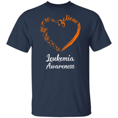 Butterfly Believe Leukemia Awareness Ribbon Gifts-T-Shirt & Hoodie-Classic T-Shirt-Navy