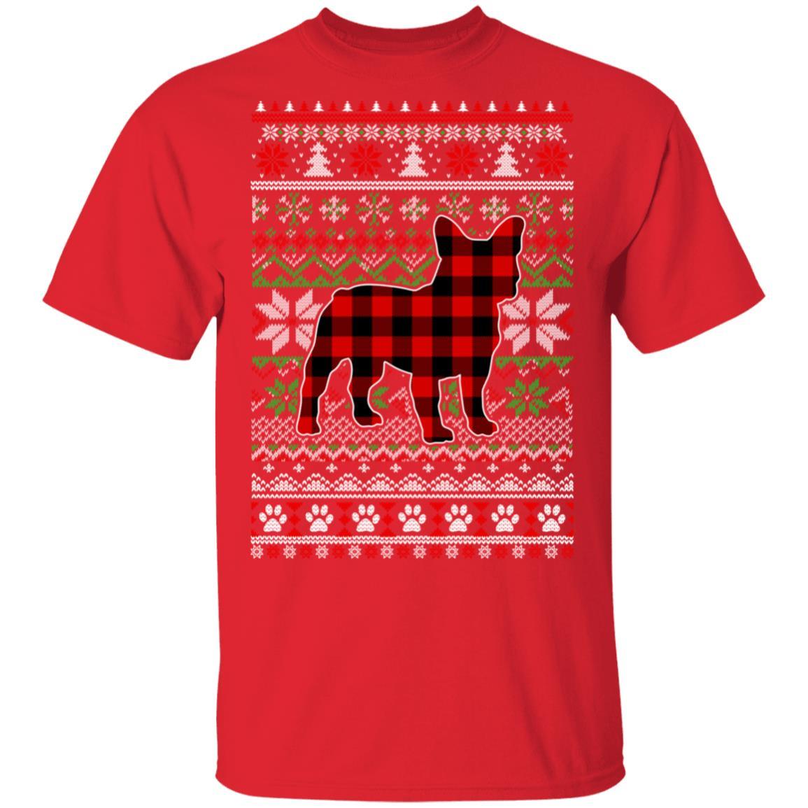 French Bulldog Red Plaid Ugly Christmas Sweater Gifts-T-Shirt & Sweatshirt-Classic T-Shirt-Red
