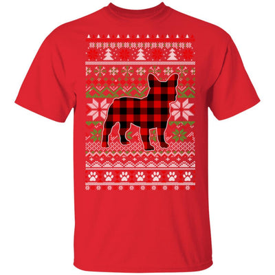 French Bulldog Red Plaid Ugly Christmas Sweater Gifts-T-Shirt & Sweatshirt-Classic T-Shirt-Red