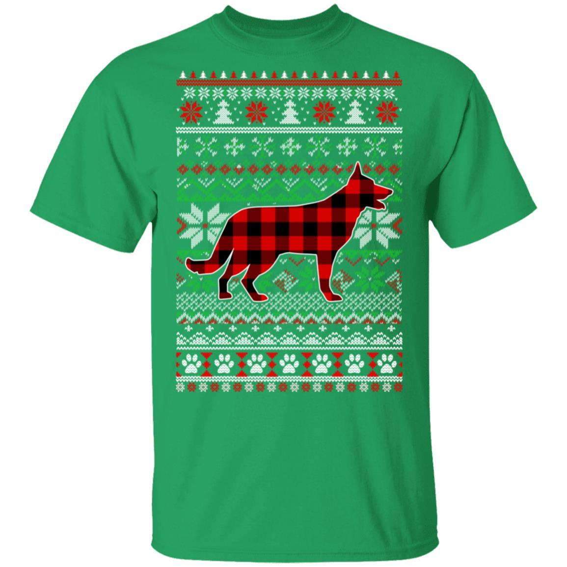 German Shepherd Red Plaid Ugly Christmas Sweater Gifts-T-Shirt & Sweatshirt-Classic T-Shirt-Irish Green