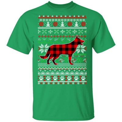 German Shepherd Red Plaid Ugly Christmas Sweater Gifts-T-Shirt & Sweatshirt-Classic T-Shirt-Irish Green