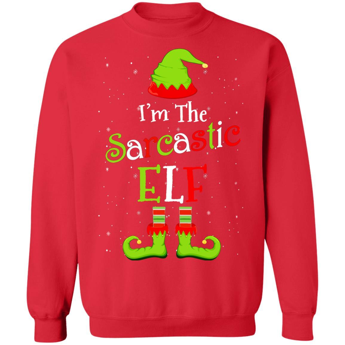 I'm The Sarcastic Elf Family Matching Funny Christmas Group Gift-T-Shirt & Sweatshirt-Crewneck Sweatshirt-Red