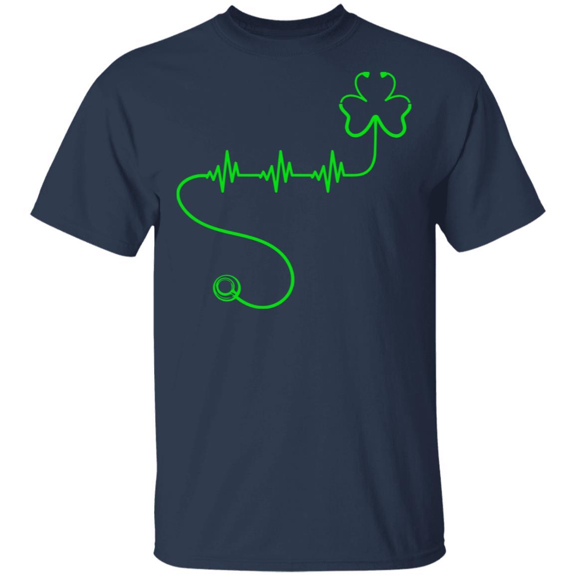 Shamrock Nurse Stethoscopes Heartbeat St Patrick Day-T-Shirt & Hoodie-Classic T-Shirt-Navy