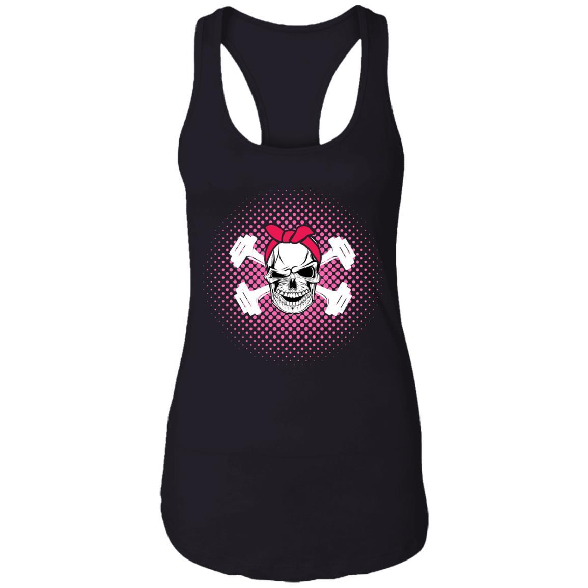 Badass Lifting Strength Training Skull Barbell Fitness-T-Shirt & Tank Top-Women's Ideal Racerback Tank-Black