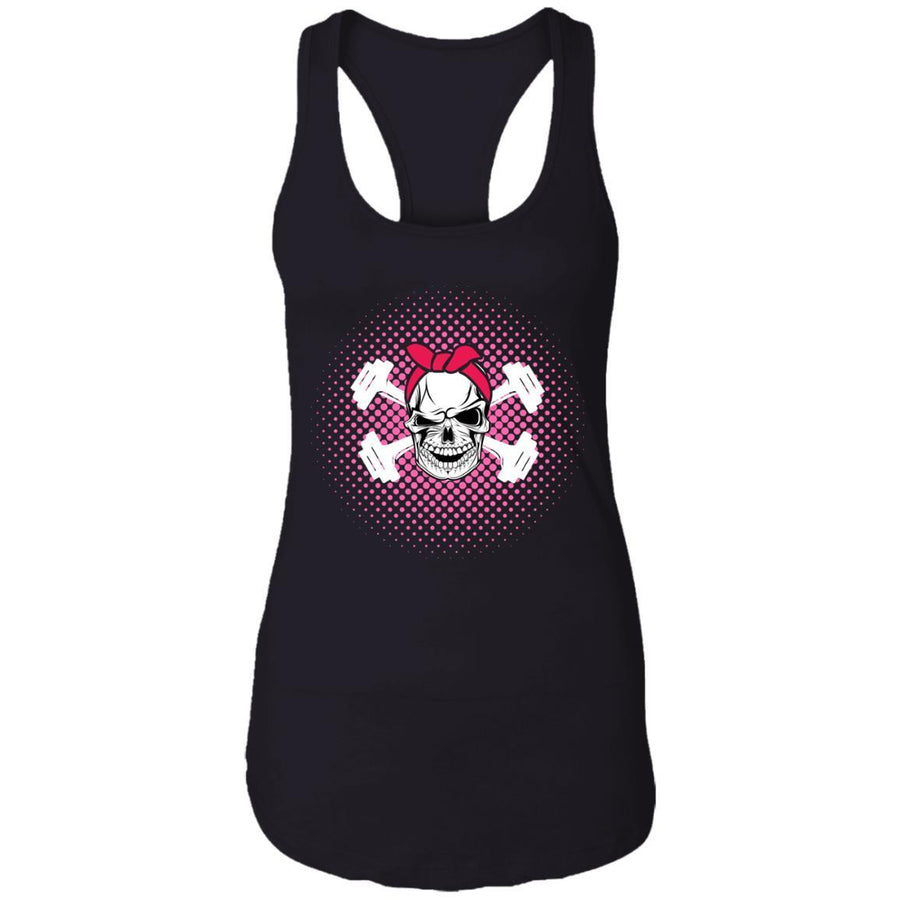 Badass Lifting Strength Training Skull Barbell Fitness-T-Shirt & Tank Top-Women's Ideal Racerback Tank-Black