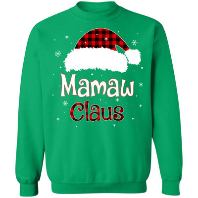 Santa Mamaw Claus Red Plaid Family Pajamas Christmas Gift-T-Shirt & Sweatshirt-Crewneck Sweatshirt-Irish Green