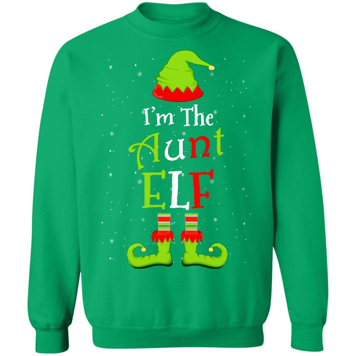I'm The Aunt Elf Family Matching Funny Christmas Group Gift-T-Shirt & Sweatshirt-Crewneck Sweatshirt-Irish Green