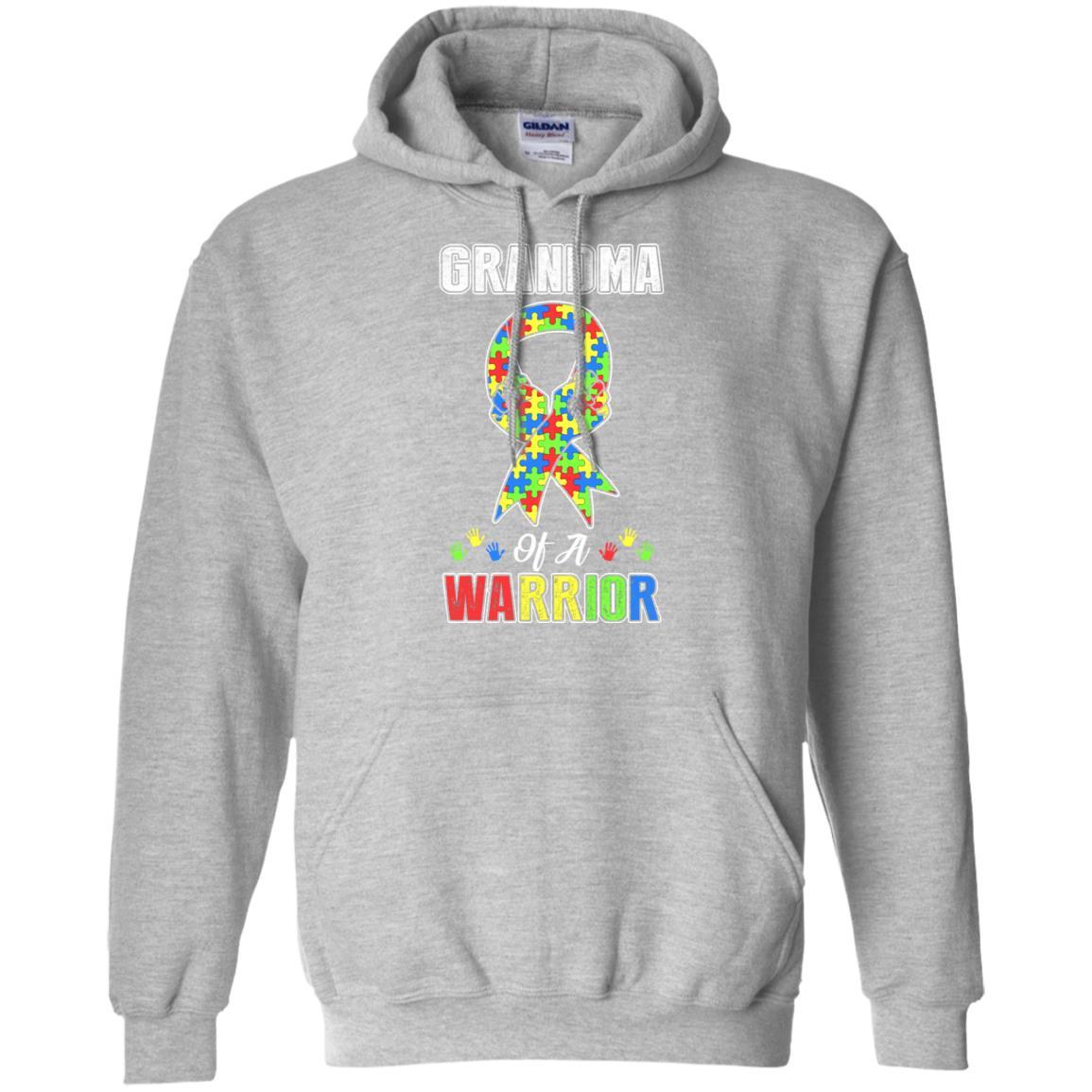 Grandma Of A Warrior Support Autism Awareness Gift-T-Shirt & Hoodie-Pullover Hoodie-Sport Grey