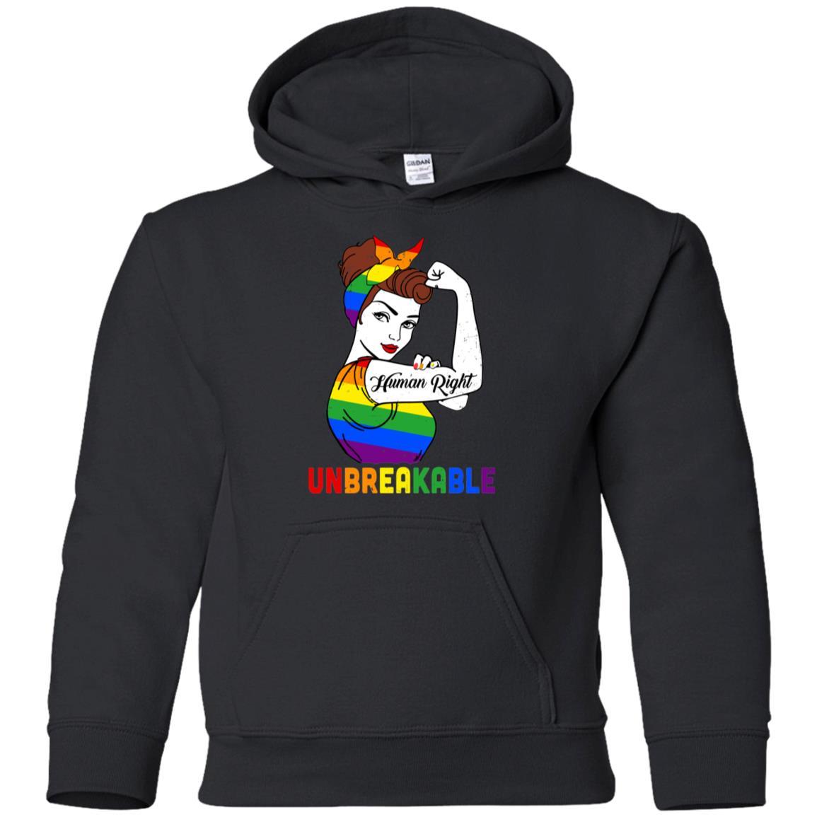 Lady Human Right Unbreakable Rainbow LGBT Pride Month-T-Shirt & Hoodie-Youth Pullover Hoodie-Black