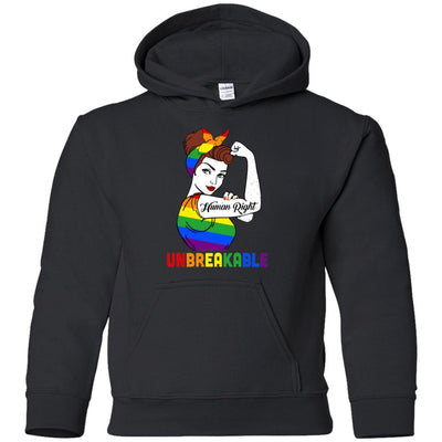 Lady Human Right Unbreakable Rainbow LGBT Pride Month-T-Shirt & Hoodie-Youth Pullover Hoodie-Black