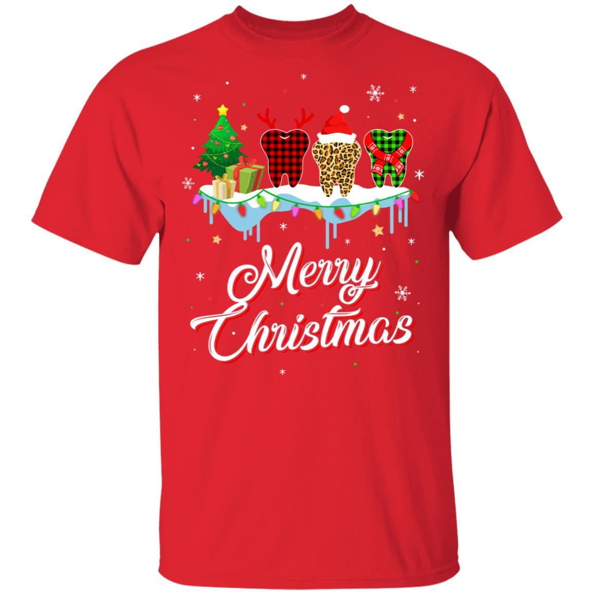 Merry Christmas Dental Assistant Tooth Red Plaid Xmas Gift-T-Shirt & Sweatshirt-Classic T-Shirt-Red
